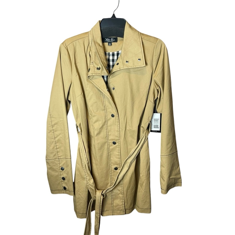NWT Mo-Ka Camel Button-Down Tie Waist Trench Coat M